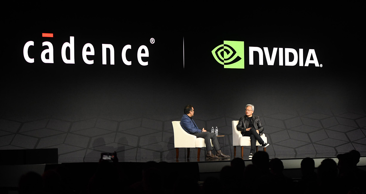 Anirudh Devgan and Jensen Huang onstage at CadenceLIVE